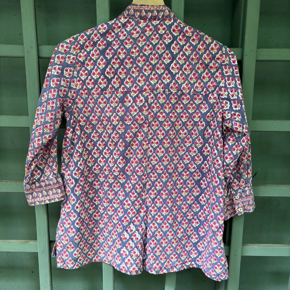 Gretchen Scott Artisan-Inspired Block Print Blouse Sz S boho preppy coastal - Picture 4 of 6